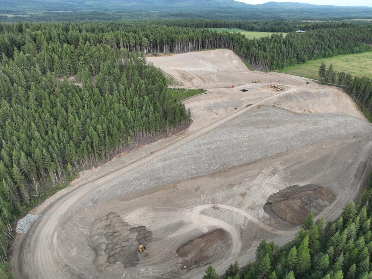 Aerial view of mass earthworks and rock fill at a rural site